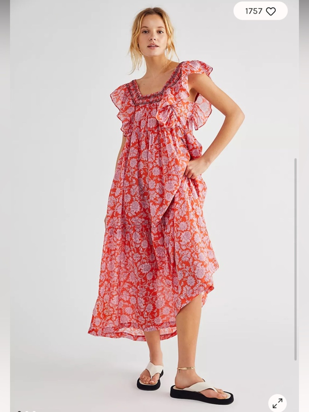 Free People Women’s Bonita Floral Print Flutter Sleeve Midi Dress
